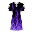 thumbnail image 4 of Wycnly Formal Dresses for Women Sexy Keyhole Slim Cold Shoulder Strap Tunic Mini Dresses Round Neck Short Sleeve Flame Print Summer Short Dress Purple XXL, 4 of 5