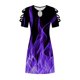 thumbnail image 4 of ICHUANYI Clearance Women Casual Slimming Draw Back Printed Short Sleeves Cold Shoulder Dress(Purple, S) ICHUANYI WER2023081010368, 4 of 5