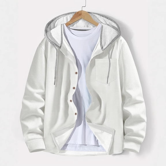 Blmnix Button Up Mens Shirt Hoodie Sweatshirt Baggy T-Shirts Hooded Long Sleeve White Casual Shirts for Men,XXXL