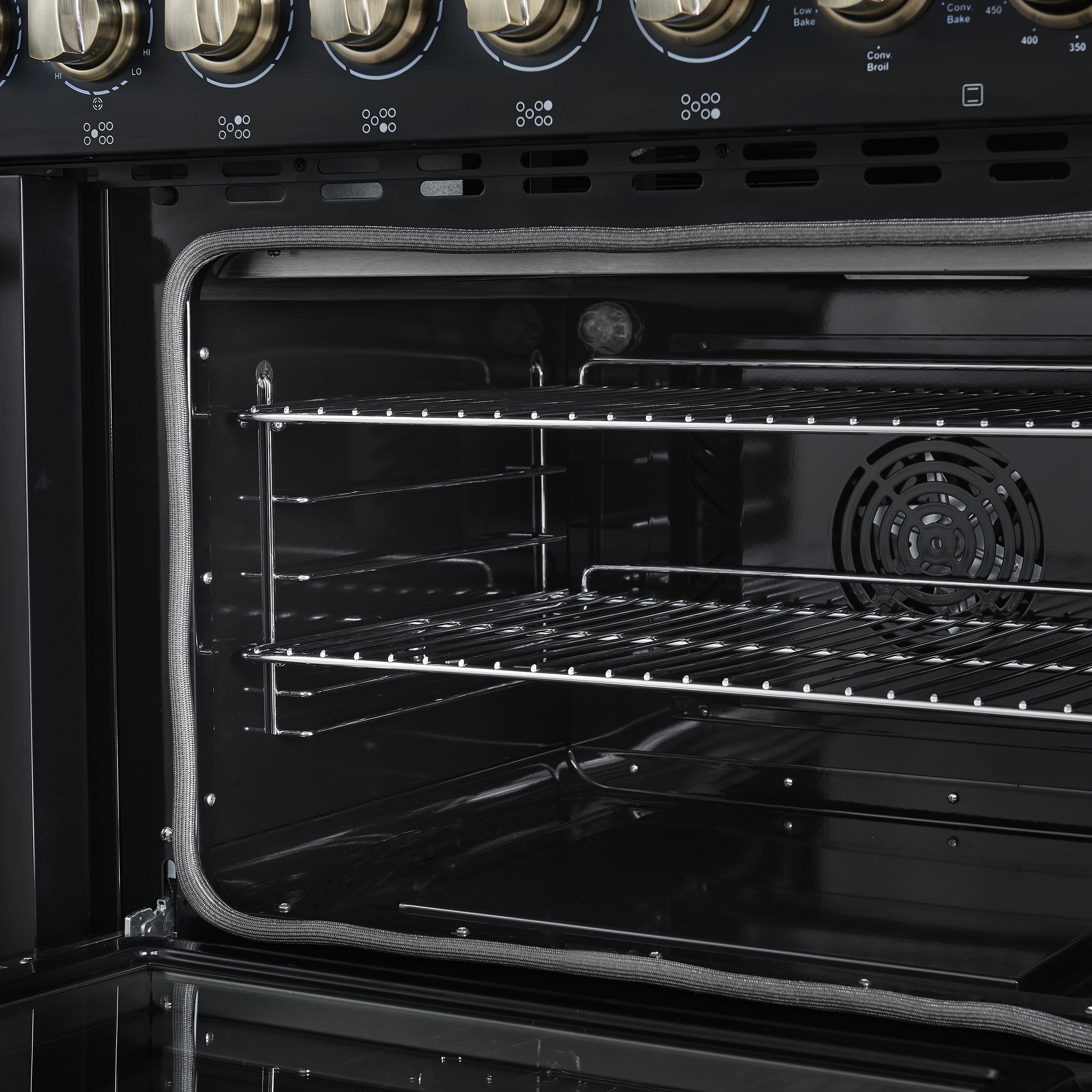 Forno Paolo 48 Inch Freestanding Electric Range in Black with Antique Brass, 6.7 cu.ft, True Convection Oven, Energy Efficient