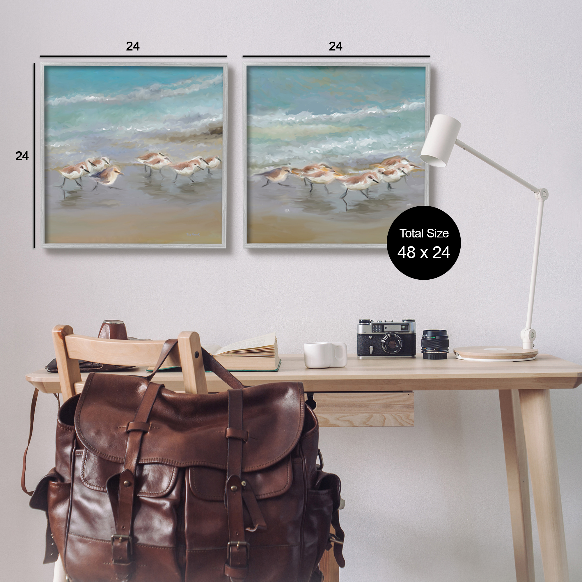 Stupell Sandpipers Flock Summer Beach Sand Animals & Insects Painting Gray Framed Art Print Wall Art, Set of 2