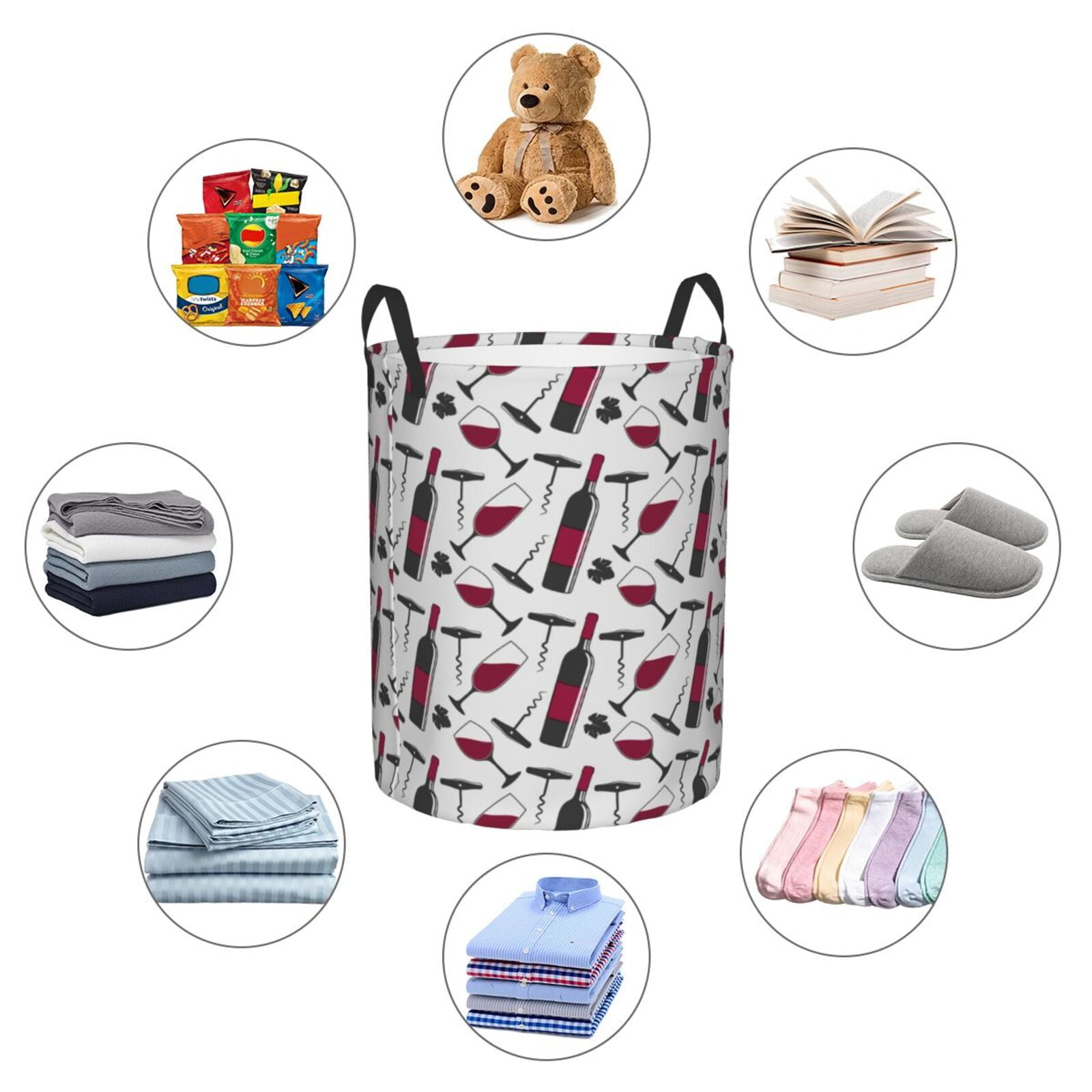 Large Laundry Basket with Handles - Classic Wine Print Kids Baby Dirty Clothes Laundry Hamper for Bedroom Aesthetic