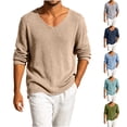 thumbnail image 3 of HAOTAGS Men’s V-Neck Long Sleeve Knit Sweater Casual Loose Fit Lightweight Ribbed Pullover Tops Khaki Size L, 3 of 10