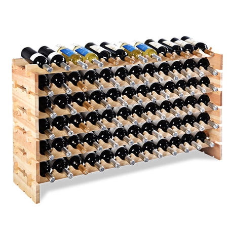 Costway 72 Bottle Wood Wine Rack Stackable Storage 6 Tier Storage Display Shelves