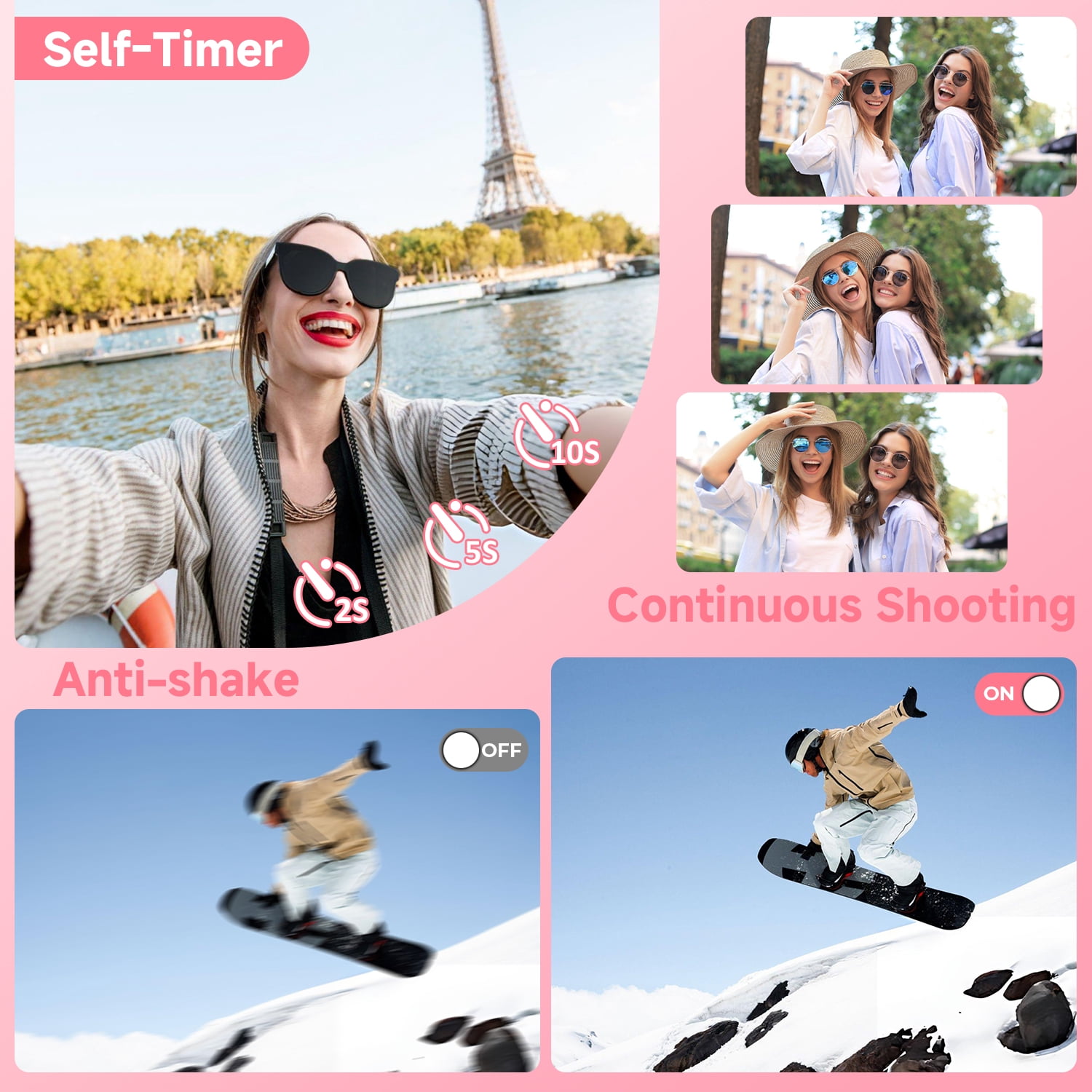 2026 Upgraded 56MP Dual Screens Digital Camera, Compact Cameras Built-in Battery with 16X Zoom Auto Focus Travel Cameras with Smile Capture 32GB SD Card Anti Shake for Kids Teens(Pink)