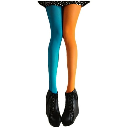 

Hemoton Fashion Double Color AB Splice Left Right Stockings - Free Size (Orange and Blue)