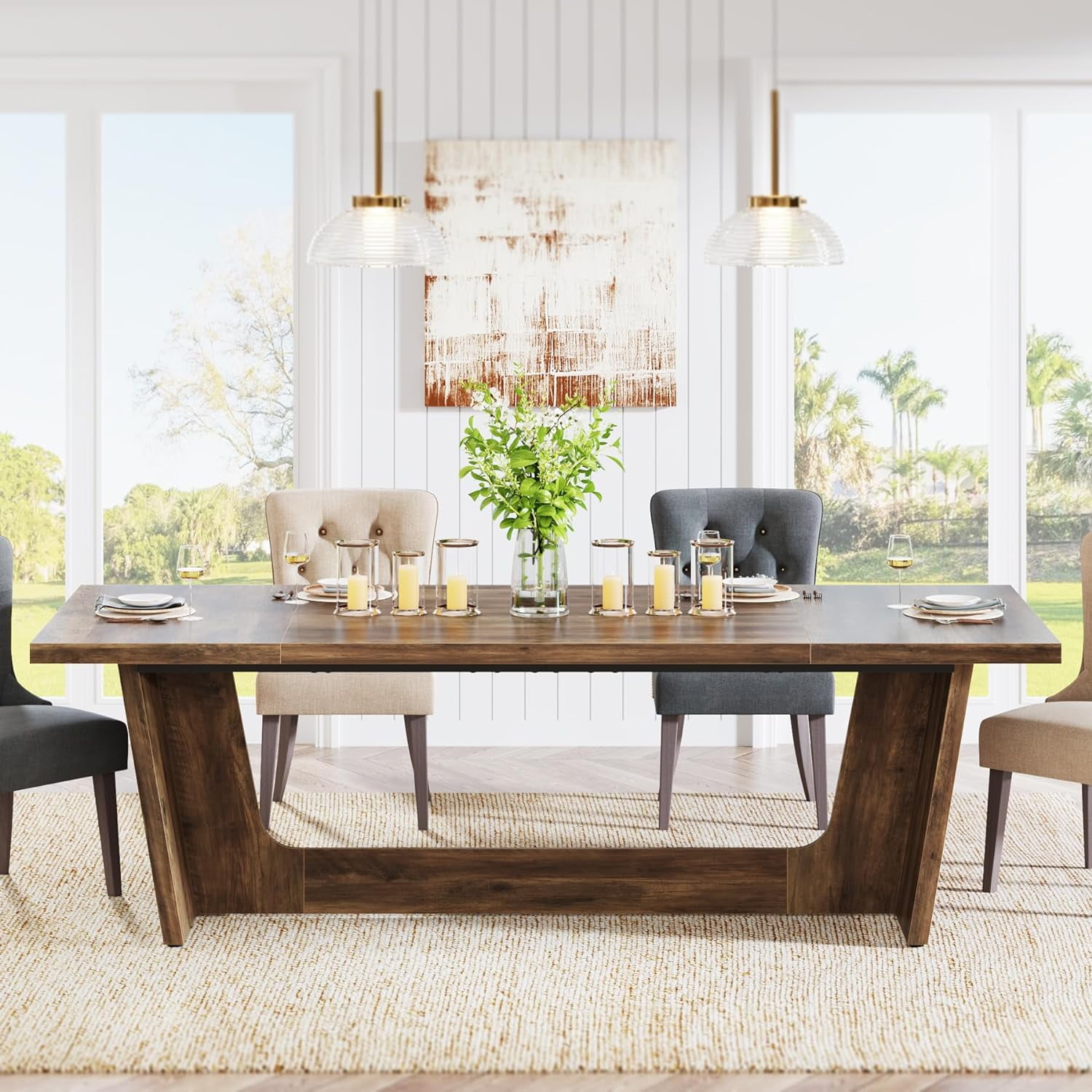 Tribesigns Wooden Large Dining Table for 6-8 People, 70.87-Inch Rectangular Farmhouse Kitchen Table,Dark Brown