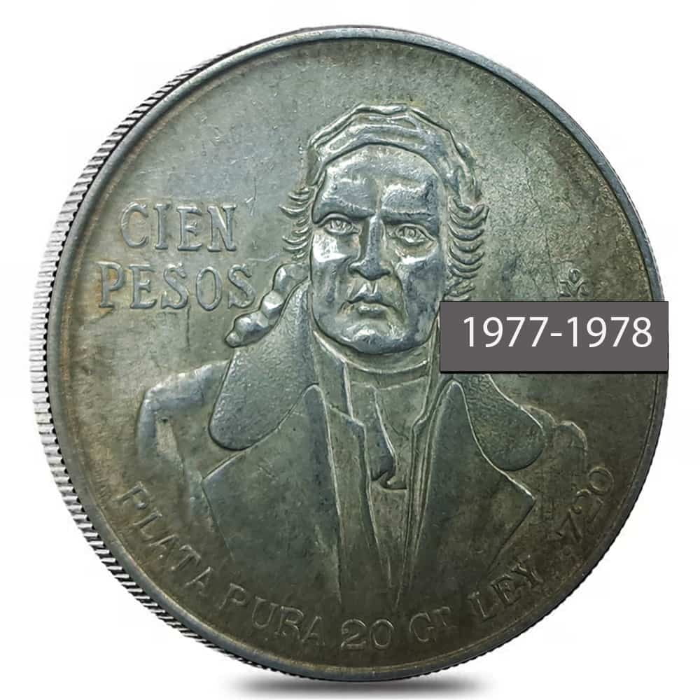 1977-1979 Mexico 100 Pesos Silver Coin Avg Circ (Random Year)