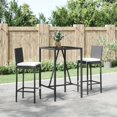 thumbnail image 1 of vidaXL 3 Piece Garden Bar Set with Cushions Black Poly Rattan, 1 of 4