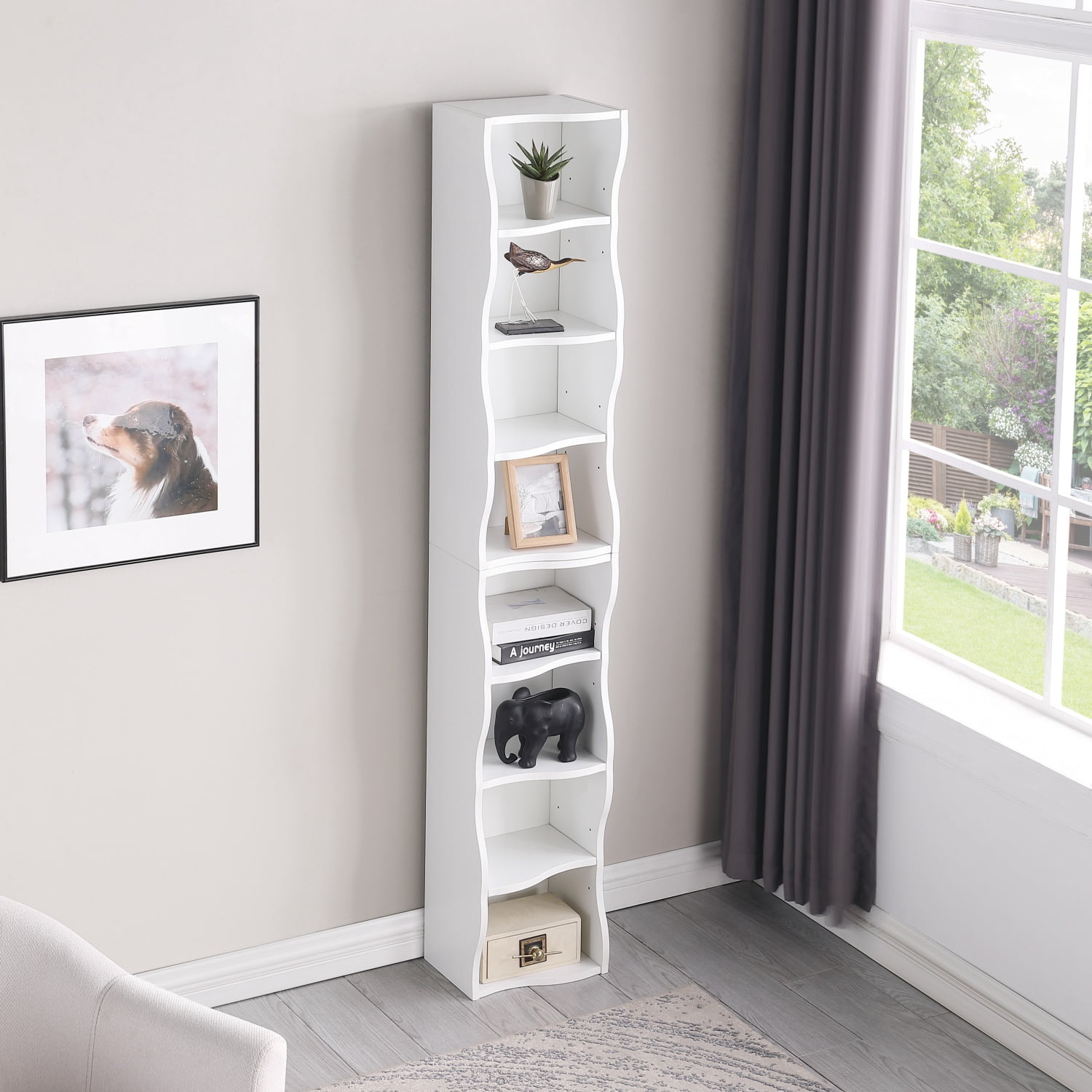 Bapipro 71" Tall Narrow Bookshelf, 8 Tier Corner Bookcase for Small Space, Floor Standing Storage Rack, Display Shelf Organizer for Bedroom, Living Room, White