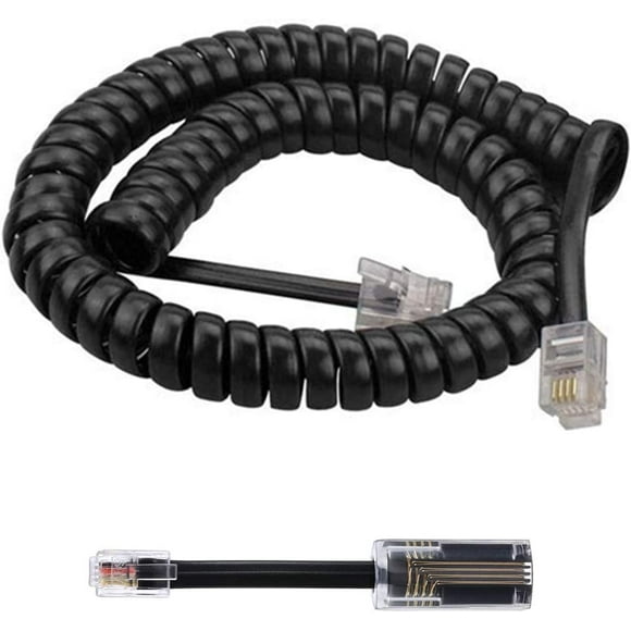 Cordon de Téléphone Démêlant, Combiné Téléphonique Enroulé Noir 6 Pieds Déroulé(1.1 Pieds Enroulé) et (Cordon de Main + Démêlant)