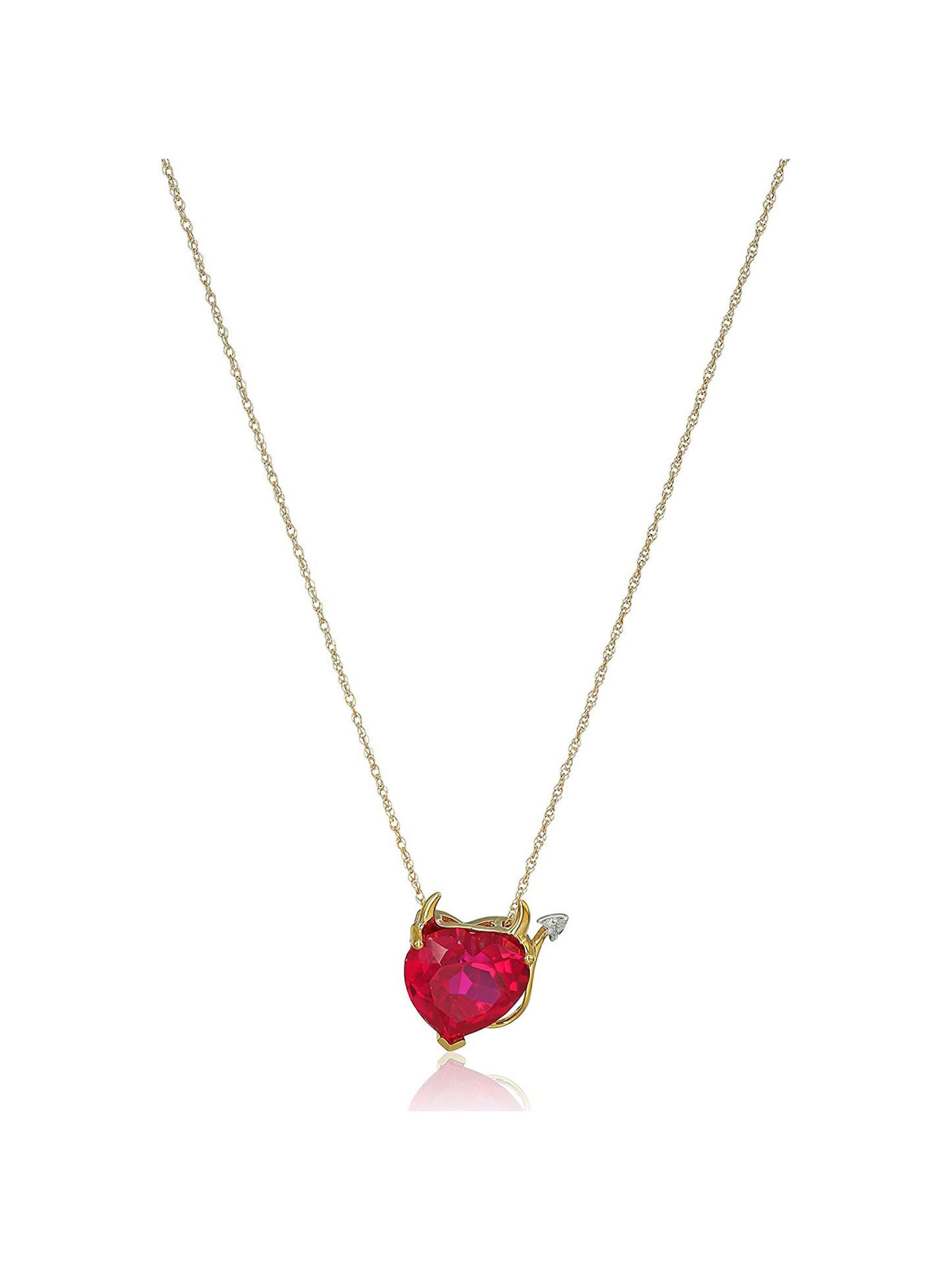 Craft On Jewelry Double Heart Simulated Ruby Pendant Necklace Her 14k Gold Plated