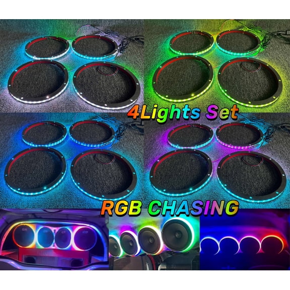 Tzvmnylighting - 4 Pieces 6.5" SET CHASING Flowing LED Speaker Rings Lights Universal fitments for Cars Trucks Sandtoys Radio Audio Speaker Remote   Bluetooth Control (APP : LED LAMP)