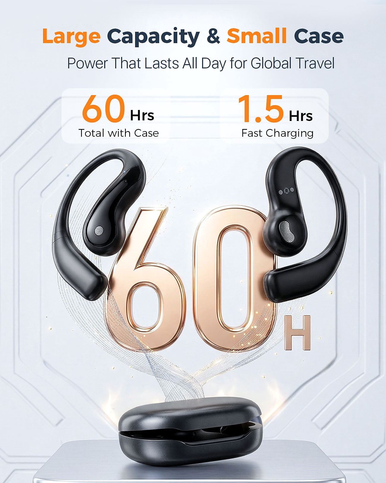 AI Translation Earbuds, Language Translator Earbuds with 77 Languages & 62 Accents, Open-Ear Bluetooth Headphones, 60H Battery, No Subscription for Travel Work Learning, Fathers Day Gifts for Dad