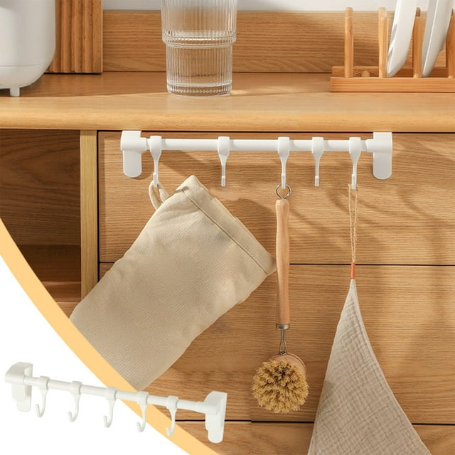 PEONAVET Hook Rack Kitchen Hook Rack No Hole Hanging Rod Wall Mounted Storage Rack Multifunctional Pot Shovel Spoon Storage Rack