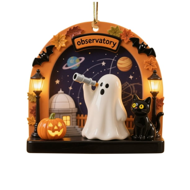 Uuiauoio Halloween Ghost Ornaments Spooky Cute Hanging Decor for Home Holiday Party Tree Decoration with Lantern and Black Cat Theme