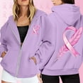 thumbnail image 2 of Women's Zip Up Pink Ribbon Month Hoodie With Pockets Drawstring Casual Pullover Cancer Awareness Month Long Sleeve Sweatshirt, 2 of 6