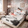 thumbnail image 3 of Manfei Ink Red Sun Boat Full Size Sheets for Girls Women, Plum Tree Bed Sheets, Black Red White 4 Pieces, 1 Flat Sheet, 1 Fitted Sheet and 2 Pillowcases, 3 of 6