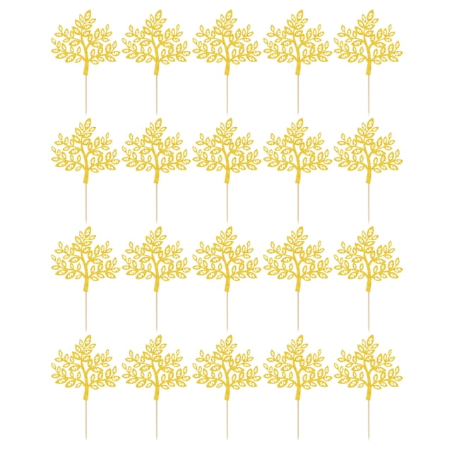 20 Piezas Brillo Dorado árbol Pastel Cupcake Topper Comida Selección Boda Cumpleaños Decoración Colcomx Primero de la torta de boda