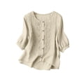 thumbnail image 2 of Women's Casual 3/4 Sleeve Round Neck Button Front Loose Fit Cardigan Blouse Top, 2 of 8