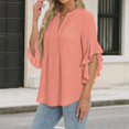 thumbnail image 5 of Womens Summer 3/4 Length Sleeve Bell Sleeve Flared Tunic Tops Plus Size V-Neck Blouses for Women Dressy Casual Vermilion L, 5 of 5