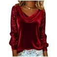 thumbnail image 3 of Odbmxy Long Sleeve Women Sequin Tops Sparkly Womens Blouses Vacation Glitter Loose Casual V-Neck Tops, 3 of 6