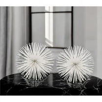 HomeRoots 568890 White Iron Decorative Spiky Sphere Tabletop Sculpture - Set of 2