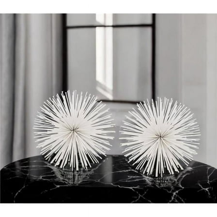 HomeRoots 568890 White Iron Decorative Spiky Sphere Tabletop Sculpture - Set of 2