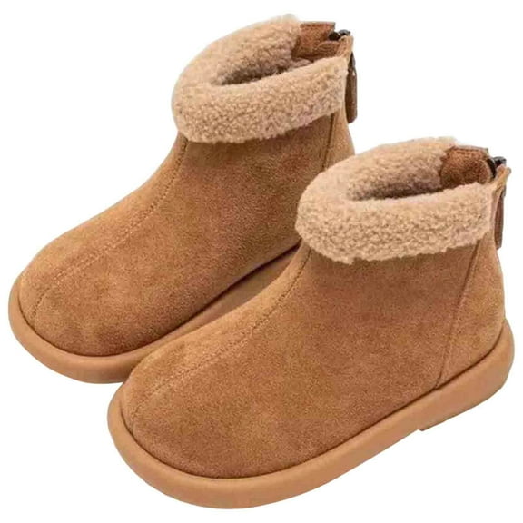 Girls Snow Boots Boys Suede Fuzzy Ankle Booties Comfy Memory Foam Flat Non Slip Winter Zipper Short Boots Brown 9 Toddler