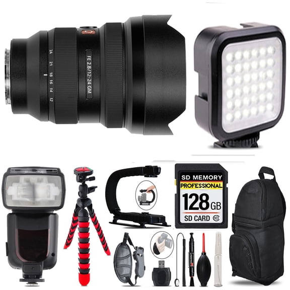 Sony FE 12-24mm f/2.8 GM Lens  LED Light - 128GB Accessory Bundle (International Version)