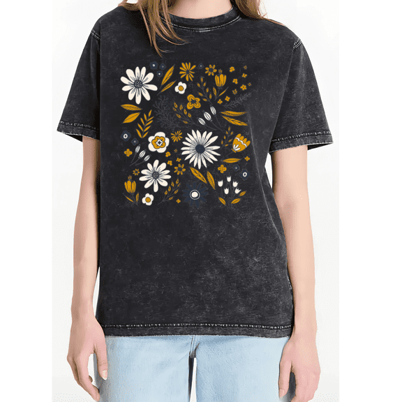 Cozymy Women's Boho Floral Graphic T Shirt Vintage Wildflower Print Crewneck Tees Casual Summer Short Sleeve Tops