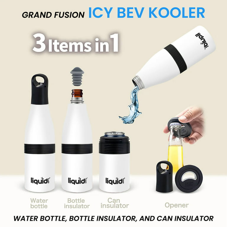 Grand Fusion Icy BEV Kooler 2.0, Bottle and Can Insulator, Water Bottle, Silver