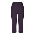 thumbnail image 5 of QTSHPN Workout Pants Women Wide Leg Capris with Pockets High Waistband Yoga Pants Breathable Stretchy for Summer Casual Wear Women Pants Dark Purple S, 5 of 6