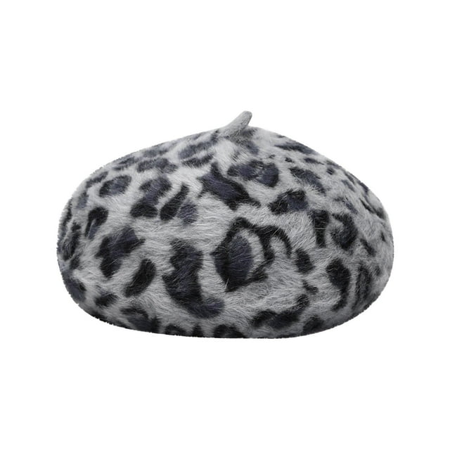Chapeau Béret à Dôme Chaud pour Femmes, Mode Décontractée, Peluche Imprimée, Imprimé Léopard