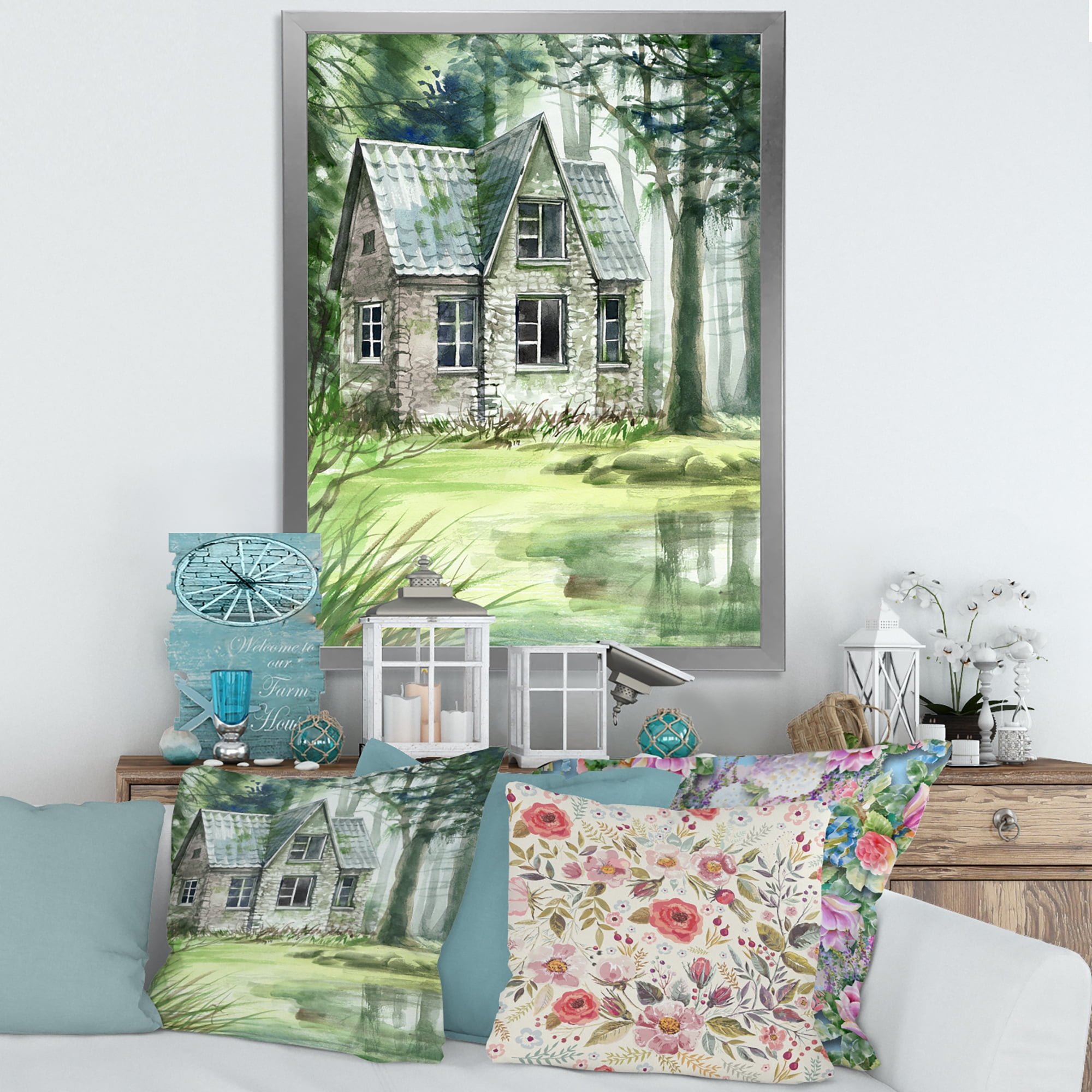 Designart 'Old Haunted House In The Pine Forest' Lake House Framed Art Print