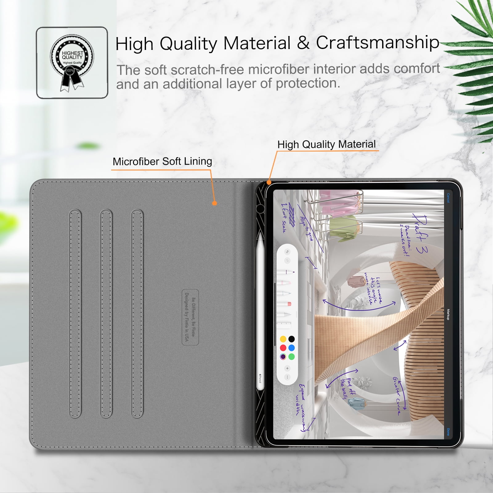 Fintie Folio Case w/ Pocket for iPad Pro 12.9 (2021/2020/2018) - Multi-Angle Smart Stand Cover w/Pencil Holder, Auto Sleep/Wake for iPad Pro 12.9" 5/4th/3rd Generation