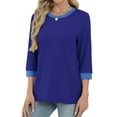 thumbnail image 6 of Women's Short Sleeve Round Neck T-Shirt Tops Blouses Tees Solid Color Casual Daily Wear Work Office Vacation Fashion Essential Gift for Women | CSEONE,Blue XL, 6 of 9