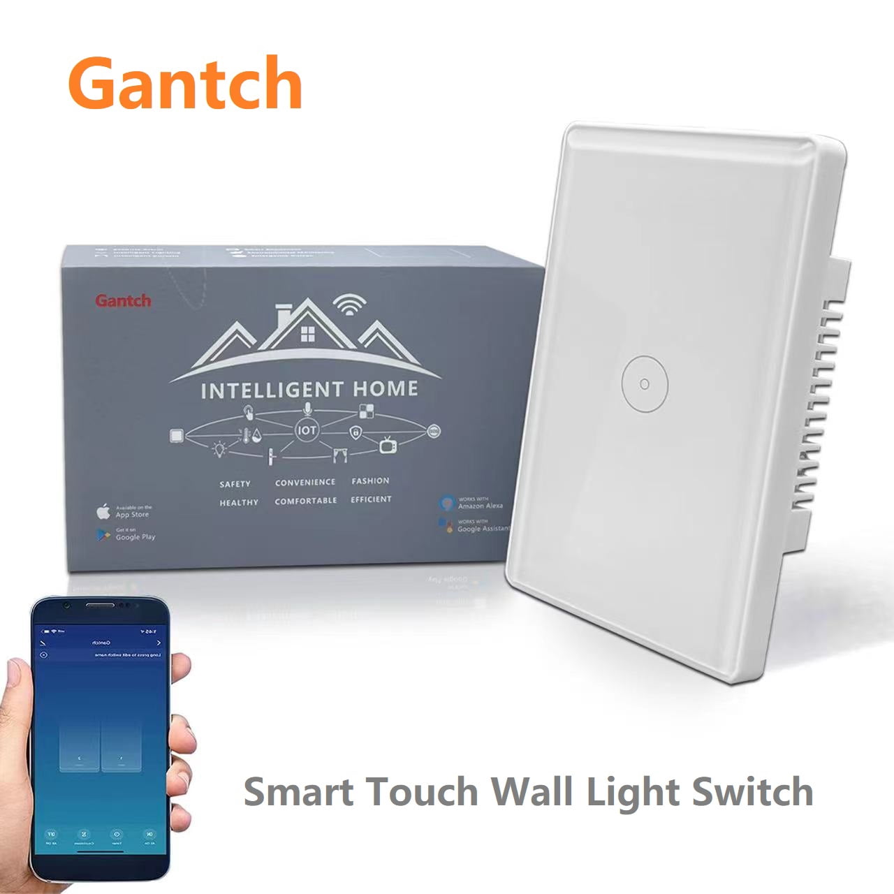 Gantch WiFi Smart Wall Light Switch,Glass Panel, 2.4GHz Wi-Fi Touch Switches, Neutral Wire Required, Remote Control Smart Life/Tuya App, Work with Alexa, Google Home White 1 Gang