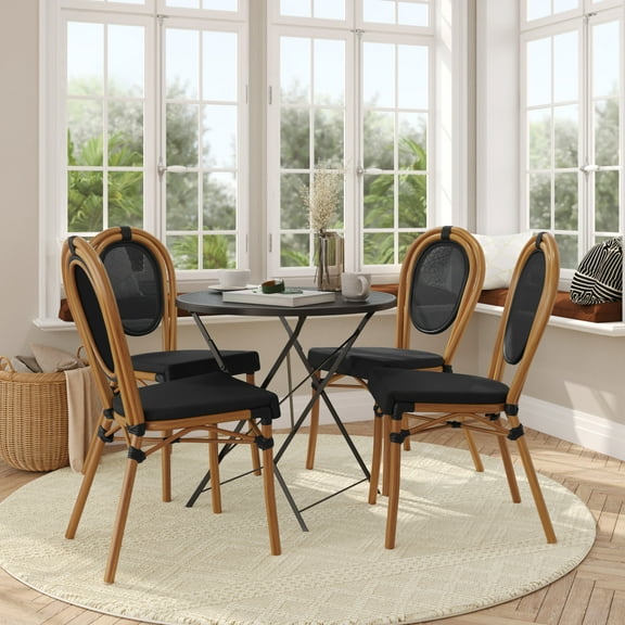 Flash Furniture Marseille Indoor/Outdoor French Bistro Stacking Chair Black/Natural 4/Pack