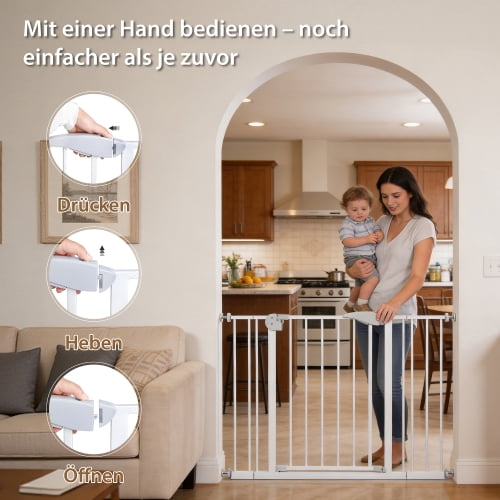 29.53-45.3" Baby Gate for Stairs, Toddler Safety Essentials for The House, Auto Close Dog Gate for Doorways,Easy Install Pressure Mounted Pet Gates for child & pet, White