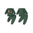 thumbnail image 2 of Toddler Baby Girls Fall Outfits 0 6 12 18 24 Months 2T 3T Letter Embroidery Ruffles Long Sleeve Sweatshirt and Elastic Pants Set Baby 2 Piece Clothes, 2 of 9