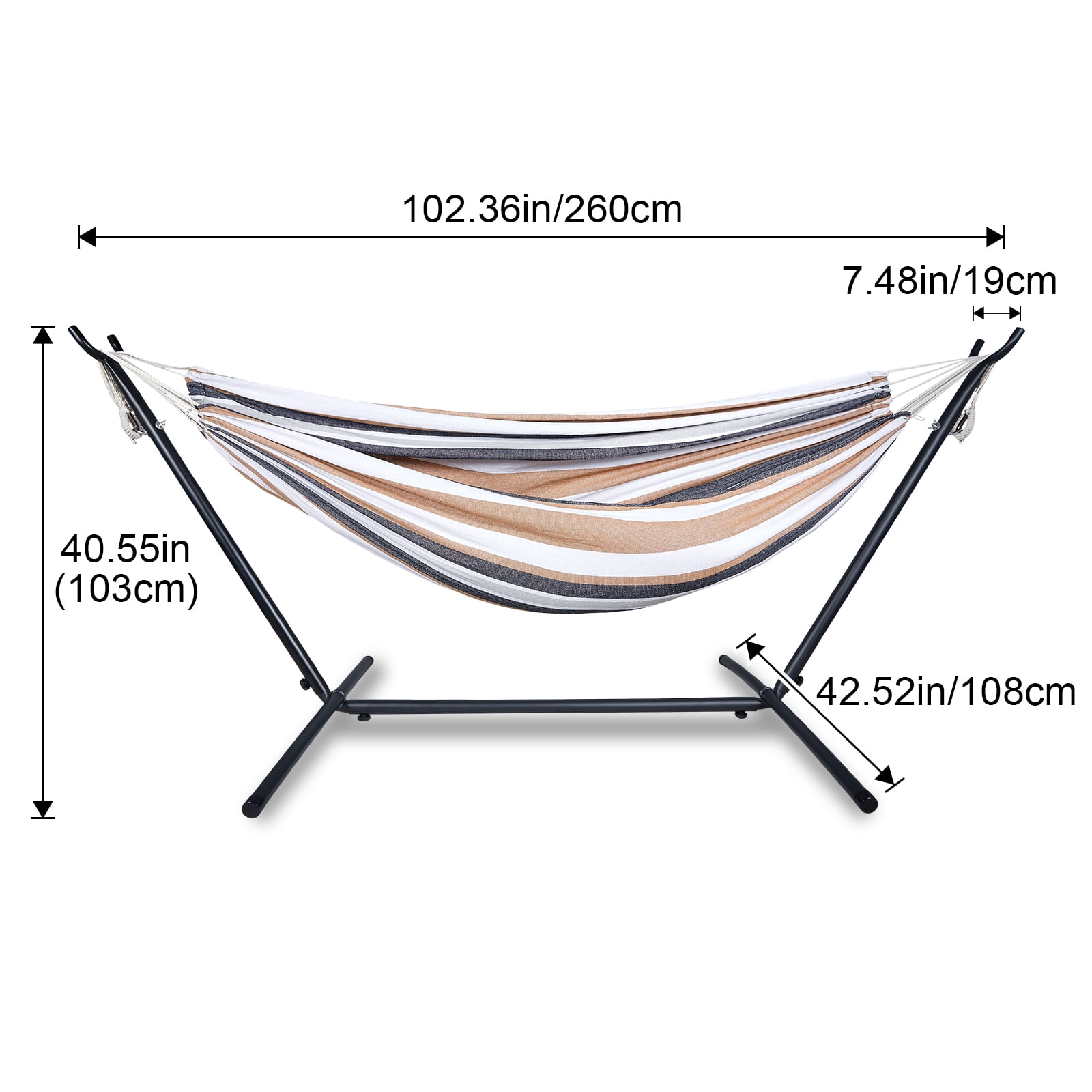 Double Hammock with Stand Sturdy 440lbs Capacity Hammock for Camping Outside Garden Outdoor Indoor Patio Backyard, Brown