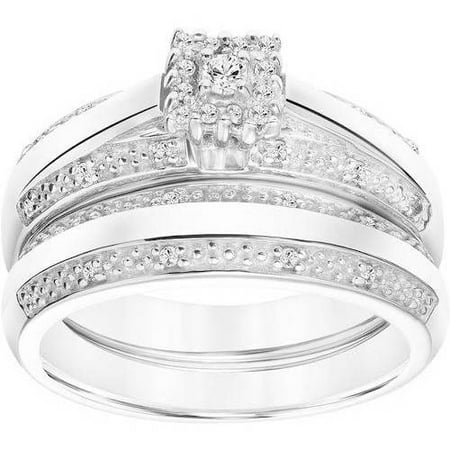 1/5 Carat T.W. Square Shape Diamond & Sterling Silver Bridal Set