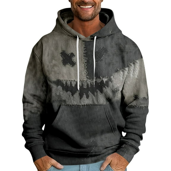 Domuza Men's Halloween Hoodie Funny Novelty Ghost Pumpkin Graphic Drawstring Hooded Sweatshirt Fall Winter Fashion Relaxed Fit Pullover with Kangaroo Pockets Dark Gray XL