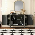 thumbnail image 2 of Curved Buffet Cabinet with Storage, BUG HULL 48 inch Kitchen Sideboard Cabinet with 4 Doors, Coffee Bar Cabinet Storage Cabinet for Dining Room, Living Room, Walnut, 2 of 8