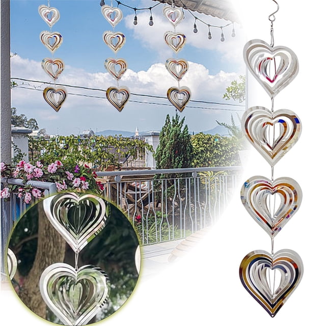 BKER Stainless Steel Wind Chime Hanging Ornament Circular Heart Shaped Spiral Design For Bird Deterrence