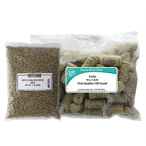 Gold Wax and Corks (9 X 1 3/4) Wine Bottling Combination