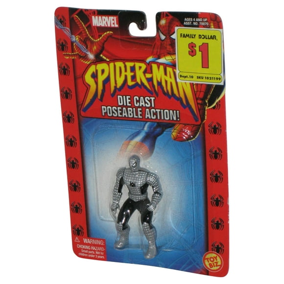 Marvel Spider-Man Argent Blindé Moulé sous Pression Poseable (2002) Toy Biz Mini 2,5 Pouces Figure