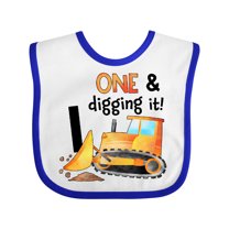 Inktastic One and Digging It Bulldozer 1st Birthday Boys or Girls Baby Bib