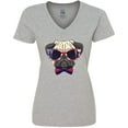 thumbnail image 3 of Inktastic Pug Dog July 4th Patriotic Sunglasses Women's V-Neck T-Shirt, 3 of 5